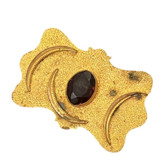 Antique Victorian Gold Plated Amethyst Crystal Stone Brooch W Crescent Moons - Picture 2 of 8